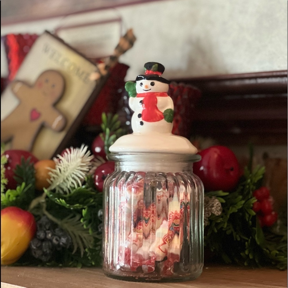Vintage Christmas Snowman Candy Jar